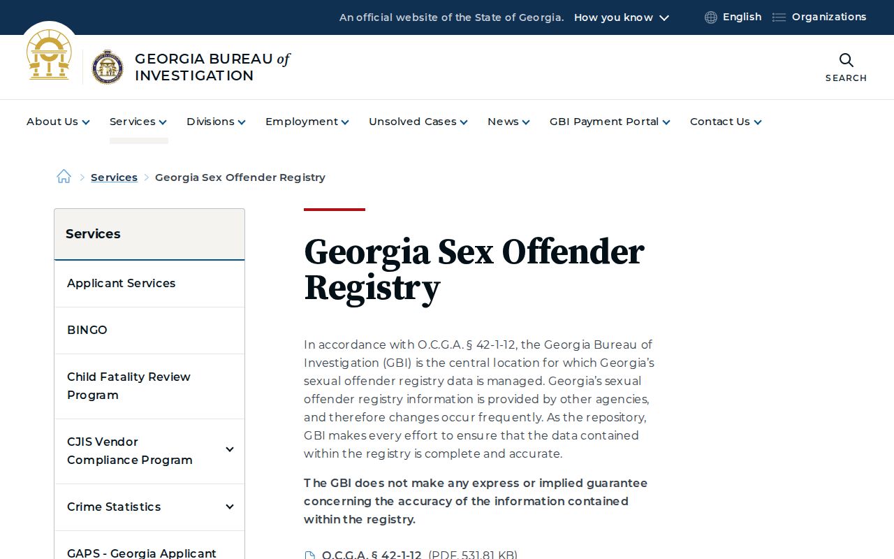 GBI registry source for Pike County released inmate photo records