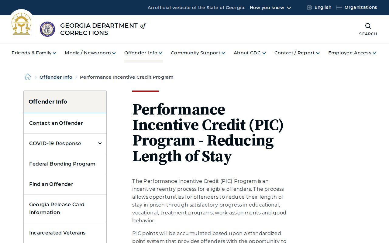 Pike County projected release date and Georgia GDC performance credit rules