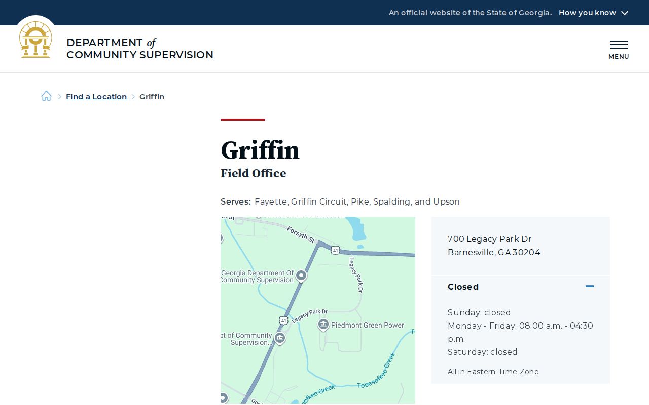 Pike County parole and probation DCS Griffin Field Office record